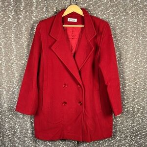 Forecaster Red‎ Pea Coat Button Up Wool Blend Jacket Size 10 Made in the USA